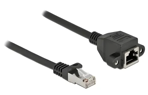 Delock Prodlužovací kabel RJ45 (M)-RJ45 (F) Cat.6A 0,25 m černá / Prodlužovací kabel / S/FTP / 26 AWG