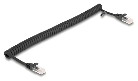 Delock RJ45 Cat5e 1 m černá / Spirálový síťový kabel / rovný - rovný / Plug & Play