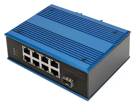 Digitus DN-651133 modrá / Switch / Průmyslový / 8x 10/100 PoE / 1x SFP / DIN lišta
