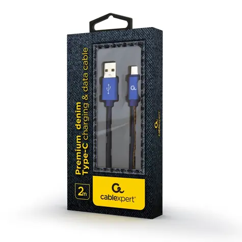 Gembird 2m jeans / Kabel USB-C / USB 2.0 / opletený / 2,1 A nabíjení