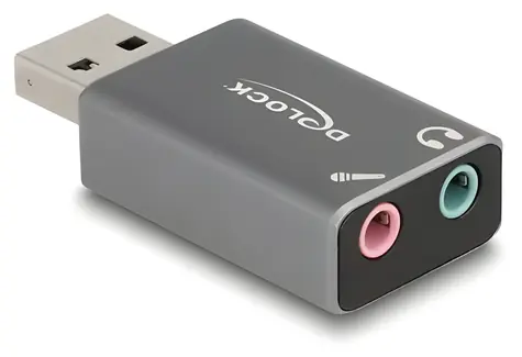 Delock / Externí USB zvuková karta / 2x 3,5 mm jack / USB 2.0 / šedá