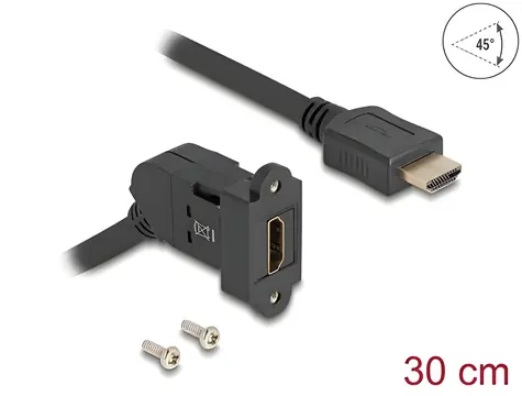 Delock Adaptér HDMI (F) - HDMI (M) černá / zabudovatelný / 45° / 0,3 m / 8K