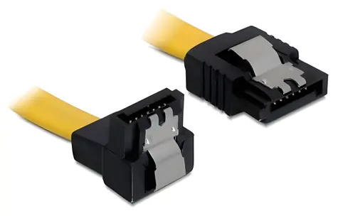 Delock SATA III (M) přímý - SATA III (M) pravoúhlý dolů žlutá / Kabel / 6 Gb/s / 0,2 m / Kovová západka