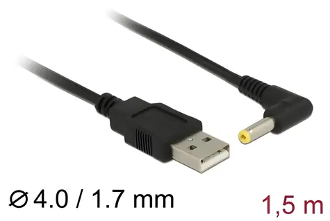 Delock USB > DC 4.0 x 1.7 mm samec 90° / Napájecí kabel / 1.5 m
