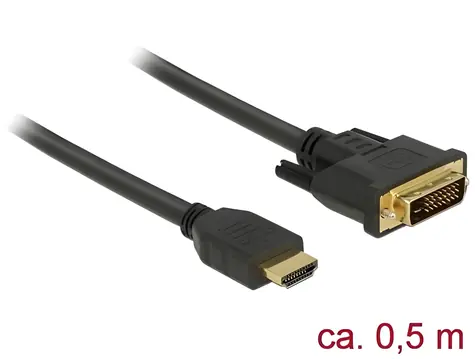DeLock HDMI-DVI 24+1 / Kabel / obousměrný / 2560x1600 / 60 Hz / 0,5 m / černá