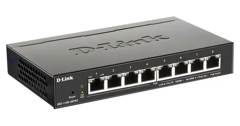 D-Link DGS-1100-08PV2/E / Switch / 8-port 10/100/1000 Mbps / 8x PoE+ / Smart Managed