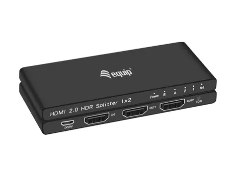 Equip černá / HDMI splitter / 1-2 porty / 4K/60Hz / HDCP 2.2 / hliníkové tělo