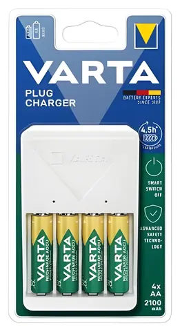 Varta Plug Charger bílá / Nabíječka baterií / 4x AA 2100 mAh / NiMH