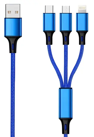 2GO 3in1 černá, modrá / Nabíjecí kabel / USB-A na USB-C, Micro-USB, Lightning / 1,5 m / 3 A