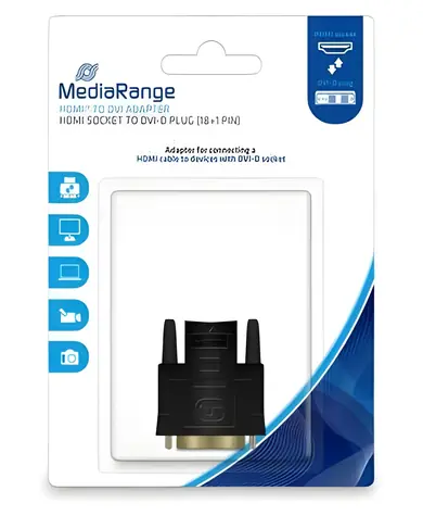 MediaRange HDMI/DVI-D černá / Adaptér / HDMI (F) - DVI-D (M) / 18+1 pin / pozlacené kontakty