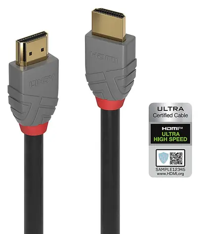 Lindy Anthra Line černá / Kabel HDMI / HDMI 2.1 Ultra High Speed / 48 Gbps / 0,5 m