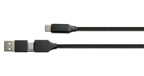 Python černá / Nabíjecí a datový kabel / USB-C - USB-C + adaptér USB-A / PD 60W / QC 3.0 / 1 m