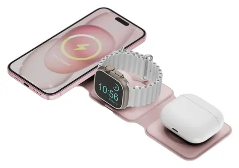 Energea BAZIC GoMag Trio Plus růžová / Bezdrátová nabíječka / 3v1 / MagSafe / iPhone, Apple Watch, AirPods