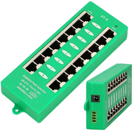 Extralink PoE injektor 8 portů / PoE injektor / Gigabit / aktivní / 802.3af/at / režim A