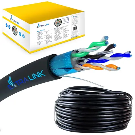 Extralink CAT5E / Kabel FTP / venkovní / gelovaný / drát / 305 m / černý