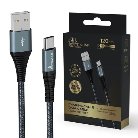 Extralink Smart Life černý / Nabíjecí a datový kabel / USB-A - USB-C / 120cm / 15W