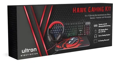 Ultron HAWK Gaming Set černá / Herní set klávesnice, myš, sluchátka a podložka / USB / LED podsvícení / QWERTZ