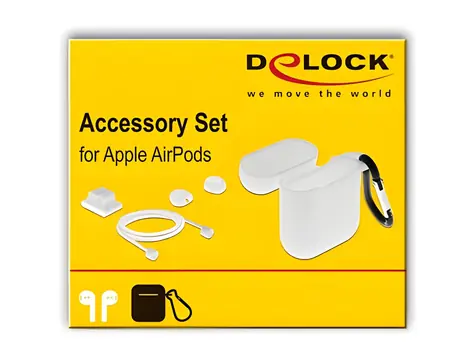Delock bílá / Ochranná sada / pro Apple AirPods / 5v1 - pouzdro, klip, poutko, karabina