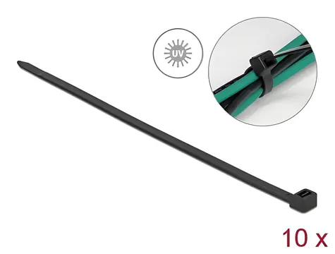 Delock / Stahovací pásky UV odolné / 1220 x 9 mm / černé / 10 ks