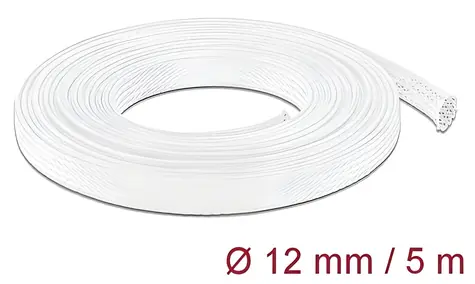 Delock 5 m x 12 mm bílá / Pletená kabelová hadice / Polyester / Roztažitelná / -40 až 125 °C