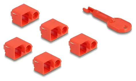 Delock RJ45 Port Blocker Set červená / Blokátor portů / RJ45 / 10 ks + klíč / plast