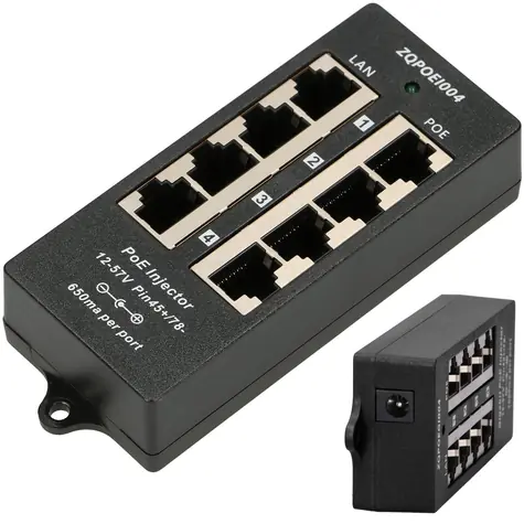 Extralink PoE injektor 4 porty / PoE injector / 4x 100 Mb/s RJ45 / 12-48V DC