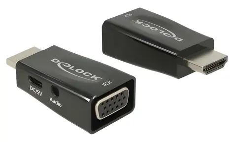 Delock černá / Adaptér HDMI-A (M) - VGA (F) s audio / 1920 x 1200