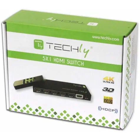 Techly HDMI přepínač 5:1 černá / HDMI přepínač / 5x HDMI vstup / 1x HDMI výstup / 4K 4096x2160 / dálkové ovládání