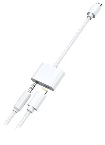 2GO bílá / Audio nabíjecí adaptér / Lightning na 3,5mm + Lightning / kabel 10cm
