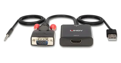 Lindy VGA & Audio na HDMI / Převodník / 1920×1080 px / 60 Hz / USB napájení