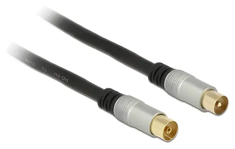 DeLock černý / Anténní kabel IEC / RG-6/U / 75 Ohm / 2 m / Premium, pozlacené konektory