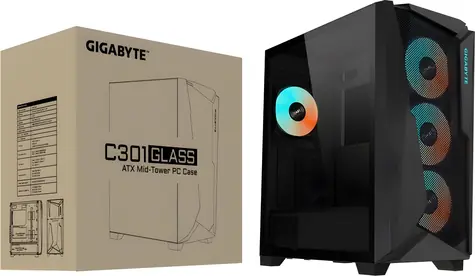 GIGABYTE C301 GLASS V2 černá / E-ATX / 2x USB 3.0 + 1x USB-C 3.2 / 4x 120mm ARGB / bez zdroje / průhledná bočnice