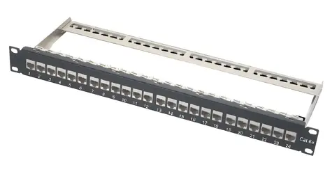 XtendLan Patch panel 24 portů černá / Patch panel / Cat6A / stíněný STP / vyjímatelné keystone / 19