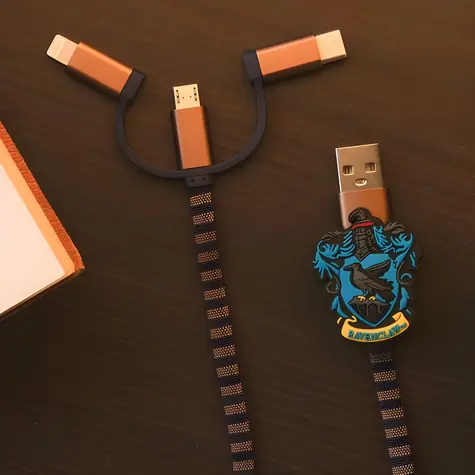 ThumbsUp! Ravenclaw hnědá, fialová / Nabíjecí kabel / 3v1 / USB-A, Micro-USB, Lightning, USB-C / 1 m