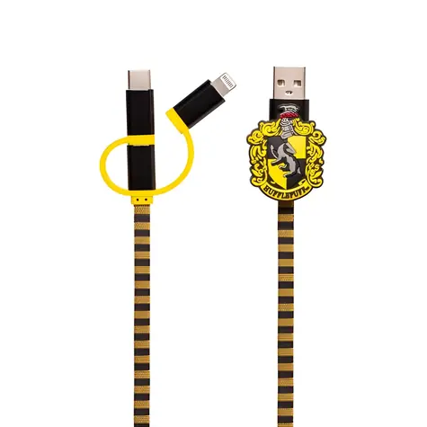 ThumbsUp! Hufflepuff černá, žlutá / Nabíjecí kabel 3v1 / Lightning / Micro USB / USB-C / 1 m