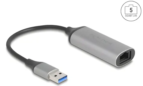 Delock adaptér USB Type-A - 5 Gigabit LAN antracitová / Adaptér / RJ-45 / 5 Gbit/s / 0,15 m
