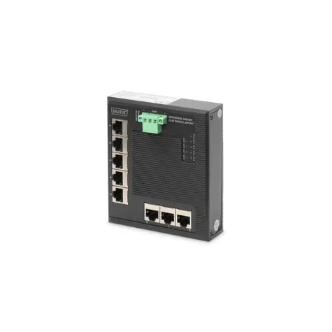 Digitus Switch Ind. černá / Switch / Průmyslový / 8x Gigabit / Unmanaged / DIN lišta