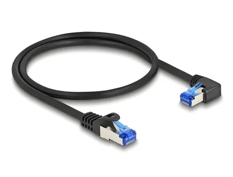 Delock černá / Síťový kabel RJ45 / Cat.6a S/FTP / 0,5 m / pravoúhlý konektor / LSZH