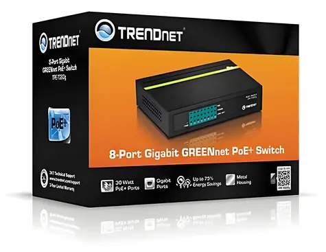 TRENDnet TPE-TG80G / Switch / 8-port Gigabit PoE+ / 123 W / 16 Gbit/s / kovové provedení