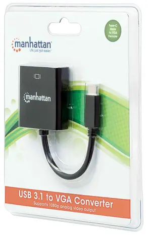Manhattan USB-C 3.1 černý / Konvertor na VGA / rozlišení 1920 x 1200 / bez nutnosti napájení