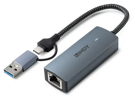 Lindy 43415 USB-C / Síťový adaptér / USB 3.2 Gen 2 / RJ45 / 5 Gbps