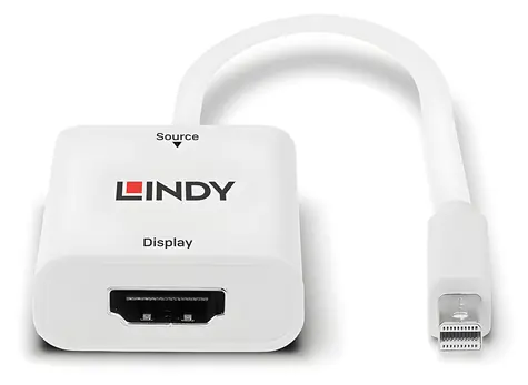 Lindy Mini DisplayPort na HDMI bílá / Adaptér / 4K 60Hz / 3840x2160 / HDCP 2.2