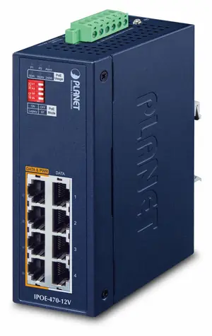 Planet Industrial 4-port PoE++ injektor hub / PoE injektor / 802.3bt / 8x Gigabit RJ-45 / IP30 / DIN/nástěnná montáž