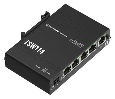 Teltonika TSW114 / Průmyslový switch / 5x RJ45 / 1000 Mbps / DIN lišta