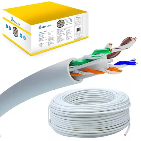 Extralink CAT6 U/UTP V2 šedá / Síťový kabel / vnitřní / 305 m / drát / PVC