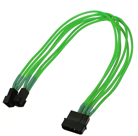 Nanoxia 4-pin Molex - 2x 3-pin zelená / Prodlužovací kabel / 30 cm / Single sleeve