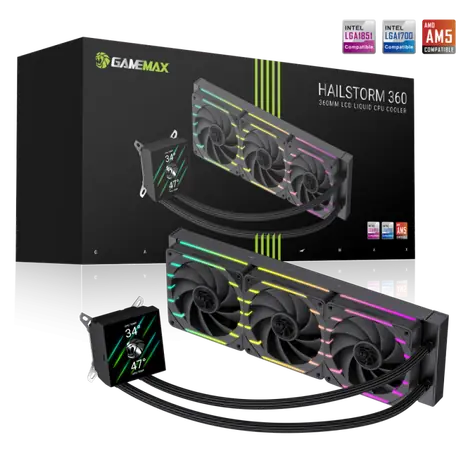 Gamemax Hailstorm 360 LCD černá / Vodní chlazení CPU / 360 mm / 3x 120mm / LCD displej