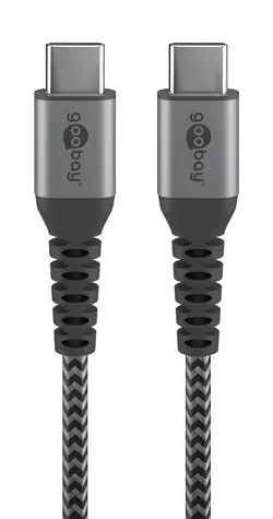 Goobay 49302 šedá/stříbrná / Textilní kabel / USB-C - USB-C / opletení / kovové konektory / 1 m