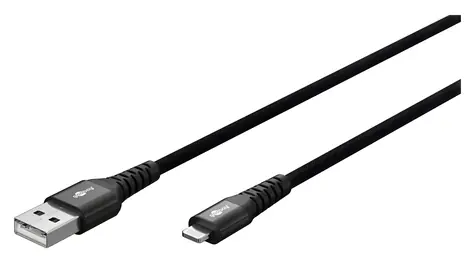 Goobay Lightning - USB-A textilní kabel černá / Datový kabel / Kovové konektory / 2 m