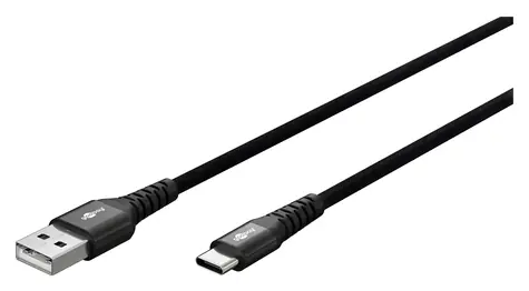 Goobay Supersoft černá / Datový kabel USB-C - USB-A / Textilní opletení / Kovové konektory / 2 m